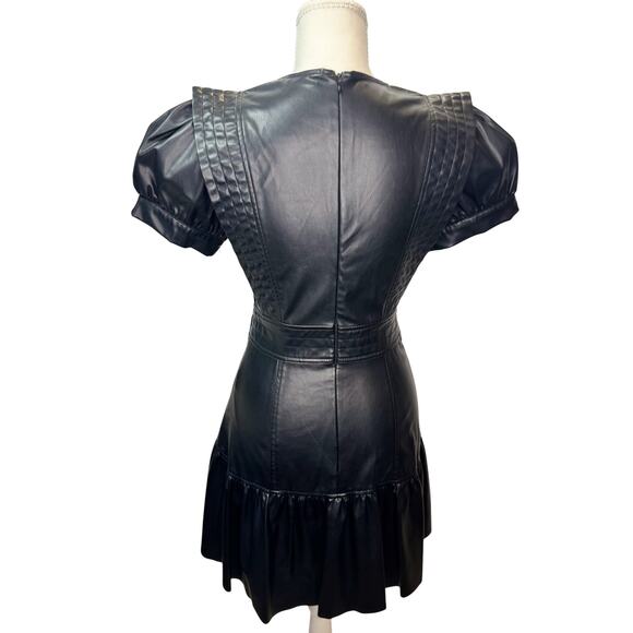 Zara Faux Leather Mini Dress Black Women's XS Ruffle Puff Flounce Hem Coquette - Picture 8 of 16
